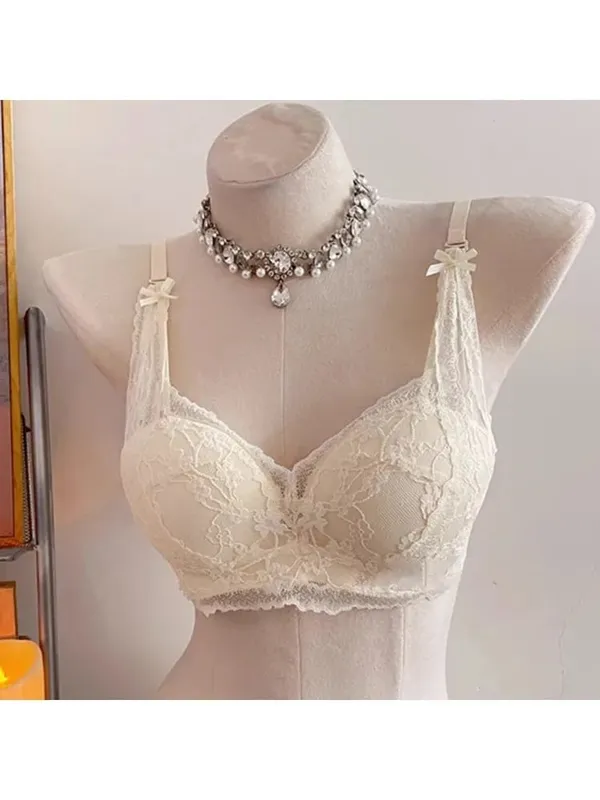 Sweet Halter Neck Bow Lace Wireless Bra Padded Push‑up Brassiere Ladies Layering Intimate Lingerie for Small Bust Size 32‑38 ABC — image 9