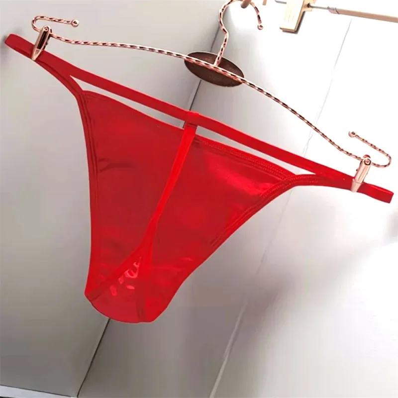 2PCS Men's T-back Thong Sexy Thin Strap Glossy Ice Silk Underwear Male U Convex Night Bikini Low Waist Plus Size Satin G-strings — image 12