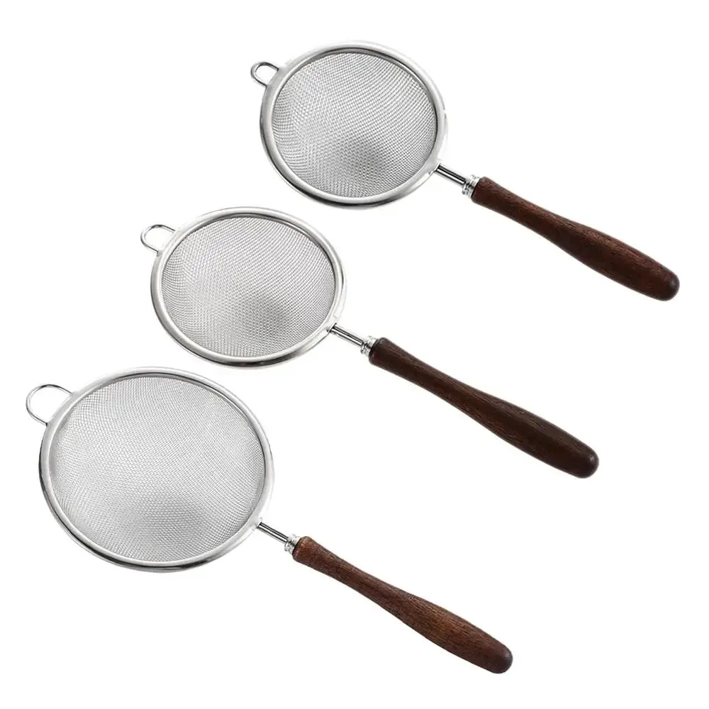 1 cucchiaio per filtro a rete in acciaio inossidabile con manico in legno, cucchiaio per filtro per farina, cucina domestica, filtro per alimenti fritti, strumento per la cottura dell'olio — image 8
