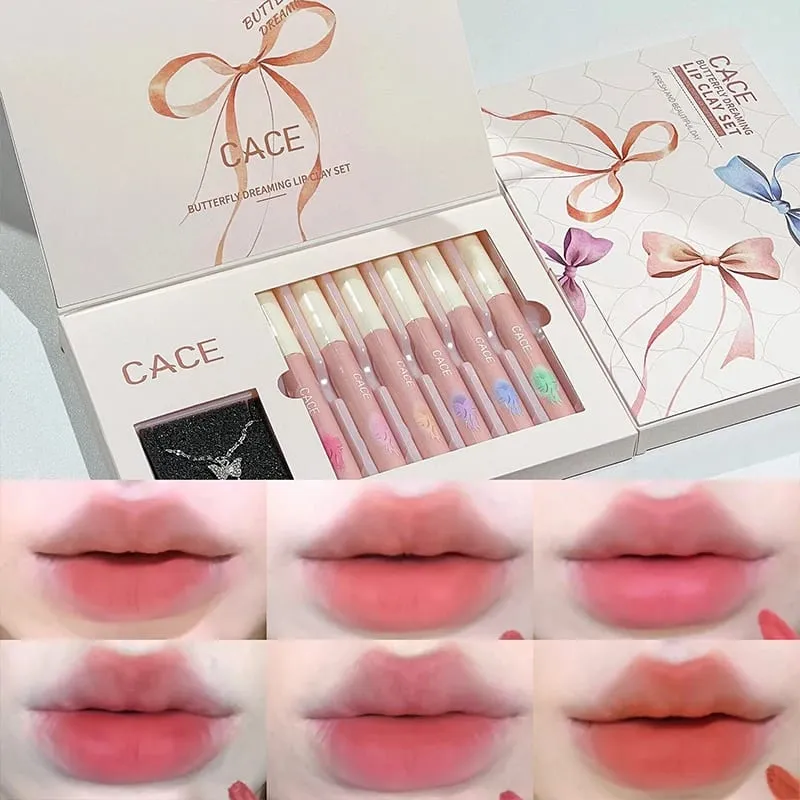 6 สี Matte Liquid ลิปสติกแต่งหน้าชุด Matte Long Lasting Lipgloss Tint กันน้ำ Lip Mud พร้อมสร้อยคอของขวัญเครื่องสำอาง — image 4