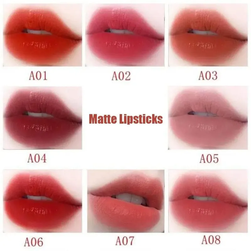 8 farver Læbestift Vandtæt Svedtæt Langtidsholdbar Makeup Glitter Mat Fløjl Nøgen Læbestift Kvinder Kosmetik Makeup Læbe Skønhed — image 4
