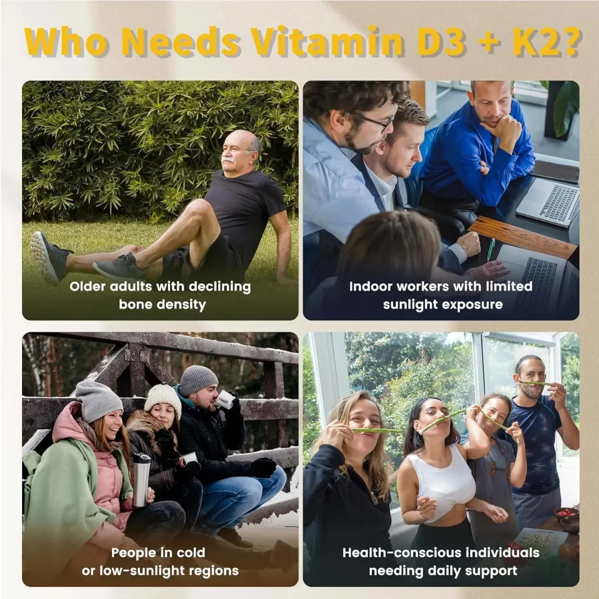 Vitamin D3 K2 MK-7 Supplement Næringsstofstøtte til knoglesundhed Tænder Hjertesundhed og immunfunktion 120 kapsler — image 4