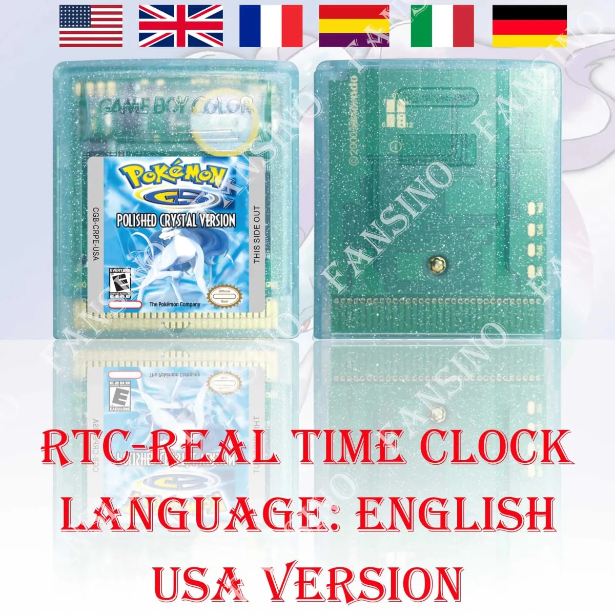 GBC Real Time Clock Pokemon Polished Crystal (v3.2.3) High Quality GBC Video Game Cartridge With Battery For GBA/GBC Series