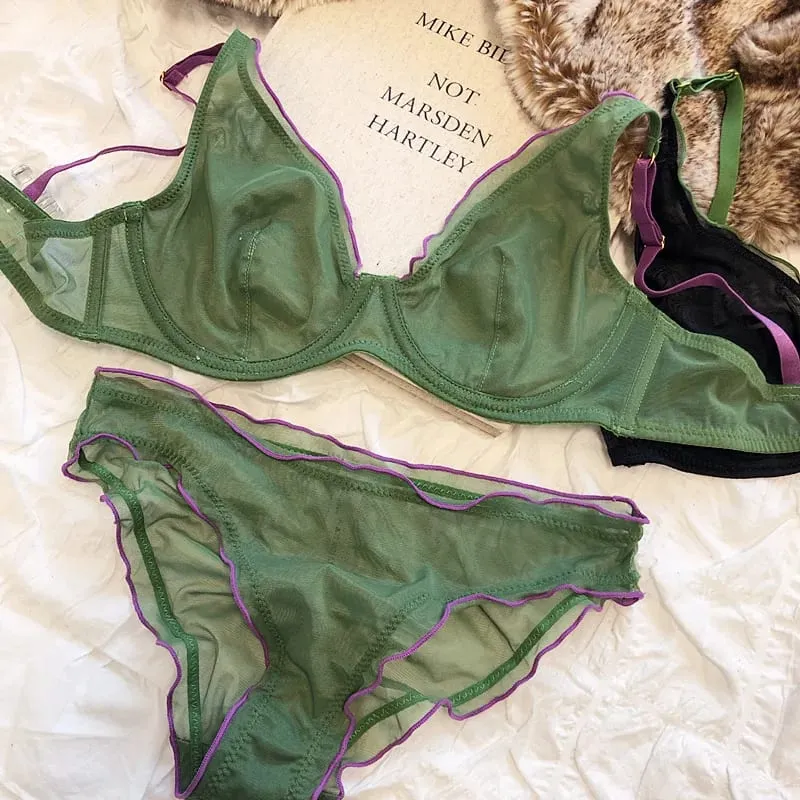 Minimizer 브래지어 플러스 사이즈 Underwire 프랑스 스타일 삼각형 컵 섹시한 메쉬 란제리 세트 지원 32-40 MOYISU 섹시한 브래지어 세트 BC — image 9
