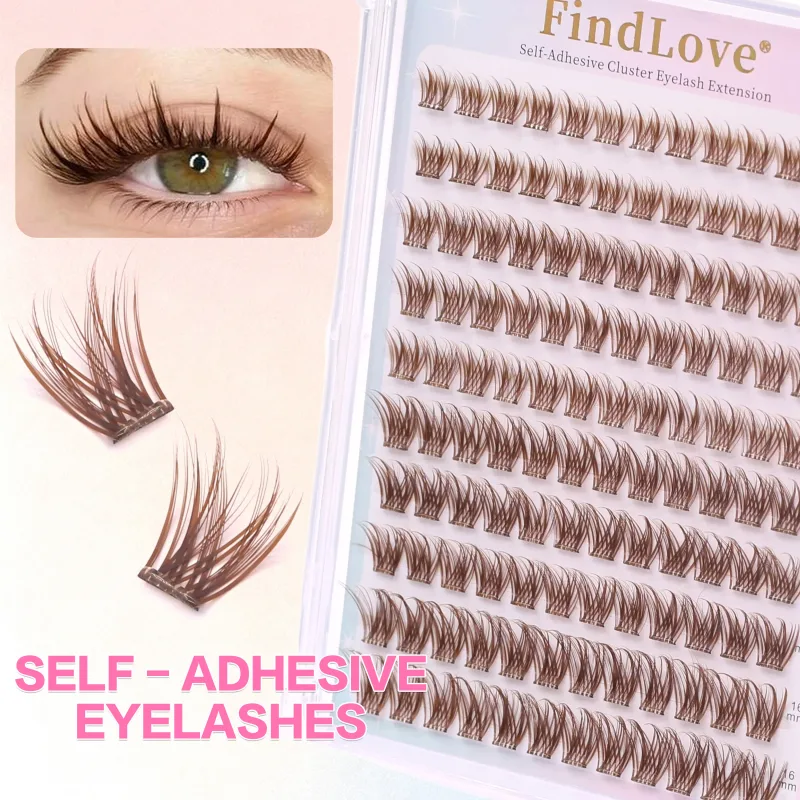 Braune Farbe, beliebte, hochwertige, selbstklebende Wimpernverlängerung, 3–4-fach, wiederverwendbar, handgefertigt, großes Fassungsvermögen, vergrößertes Doppelauge — image 8