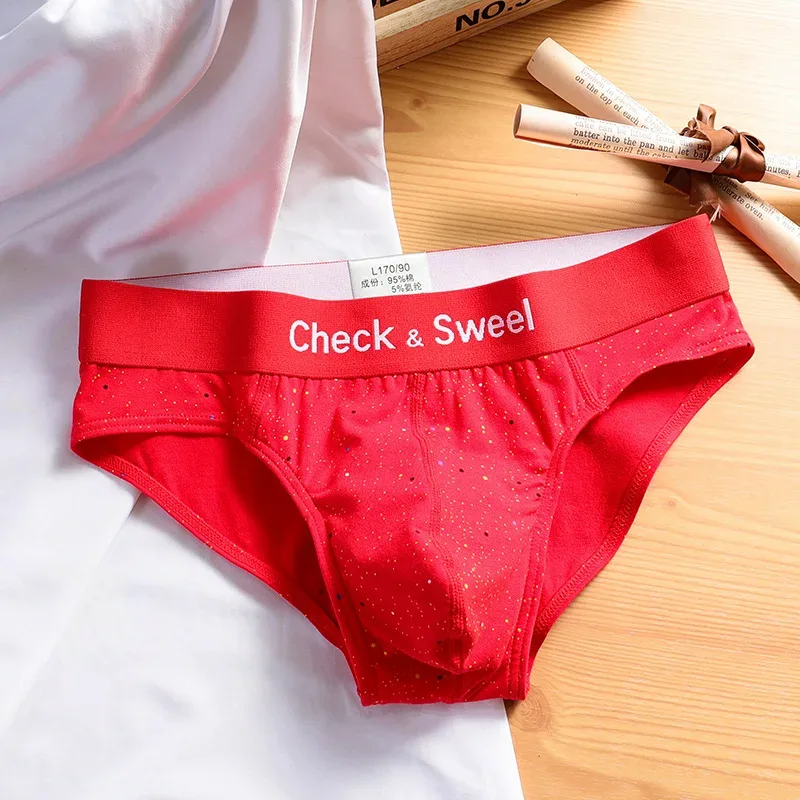 Bedruckte gepunktete Unterwäsche für Herren aus reiner Baumwolle, Dreieckshose, Sommer, Sport, Jugend, lockere und atmungsaktive Dreieckshose
