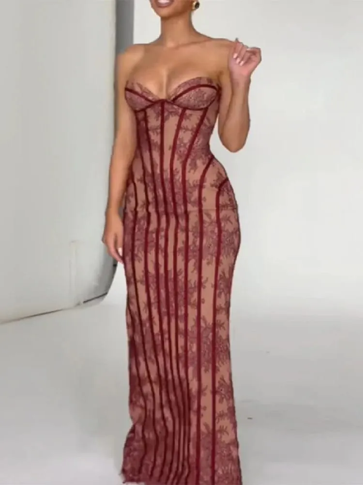 Elegante Chic Gaze Fishbone Party Kleid Off-schulter Liebsten Maxi Kleid Frauen Spitze Gestaltung Taille Vestidos 2026 Abendkleider — image 4