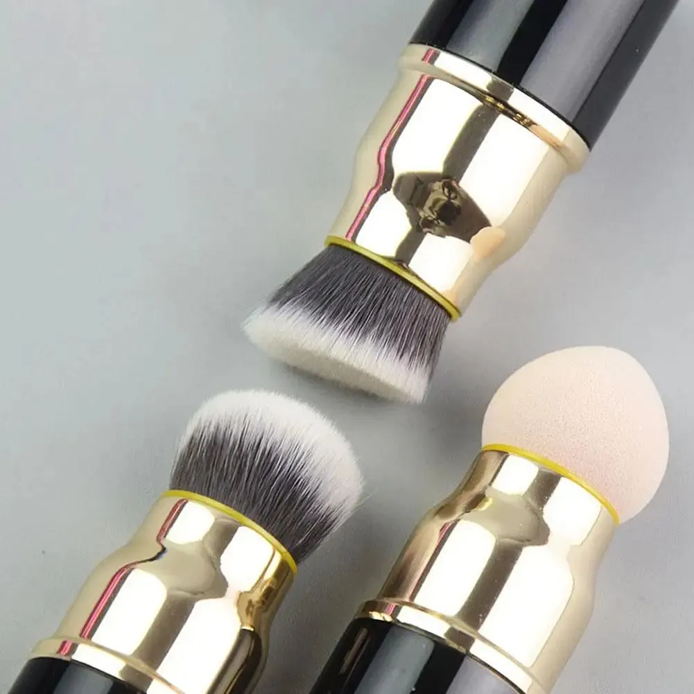 3-in-1 Mini ชุดแปรงแต่งหน้าแบบพกพาที่ถอดออกได้พร้อมฝาครอบกันฝุ่นสำหรับ Foundation Powder Blush และหัวฟองน้ำ make Up Tools — image 4