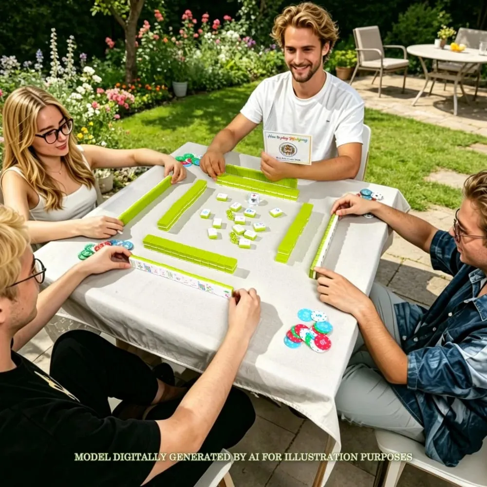 4-lagiges amerikanisches Mahjong-Set aus Acryl, luxuriös, gravierte Mahjong-Fliesen, hellgrün, Reise-Mah-Jongg-Sets für Brettspiele für Erwachsene — image 4