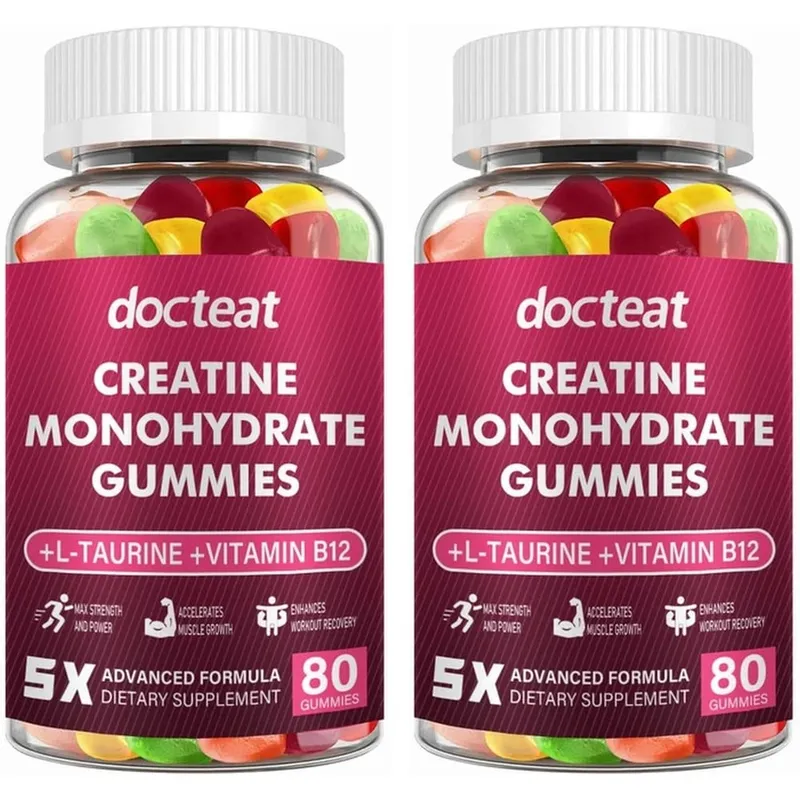 Docteat Creatine Monohydrate Gummies for Muscle Builder Energy Boost Muscle Recovery Stamina Bone Health Support 80 Count