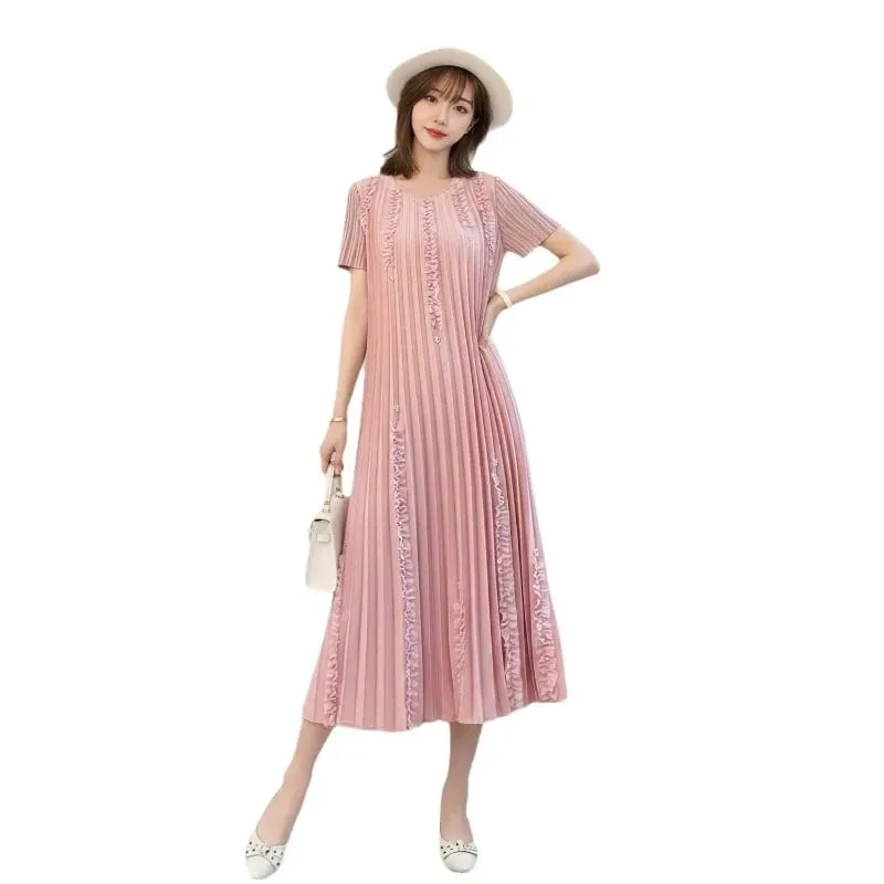 Miyake Abiti eleganti a pieghe Donna 2026 Estate Nuova vacanza Abito in tinta unita Pieghe allentate Manica corta Plus Size Abito pieghevole — image 6