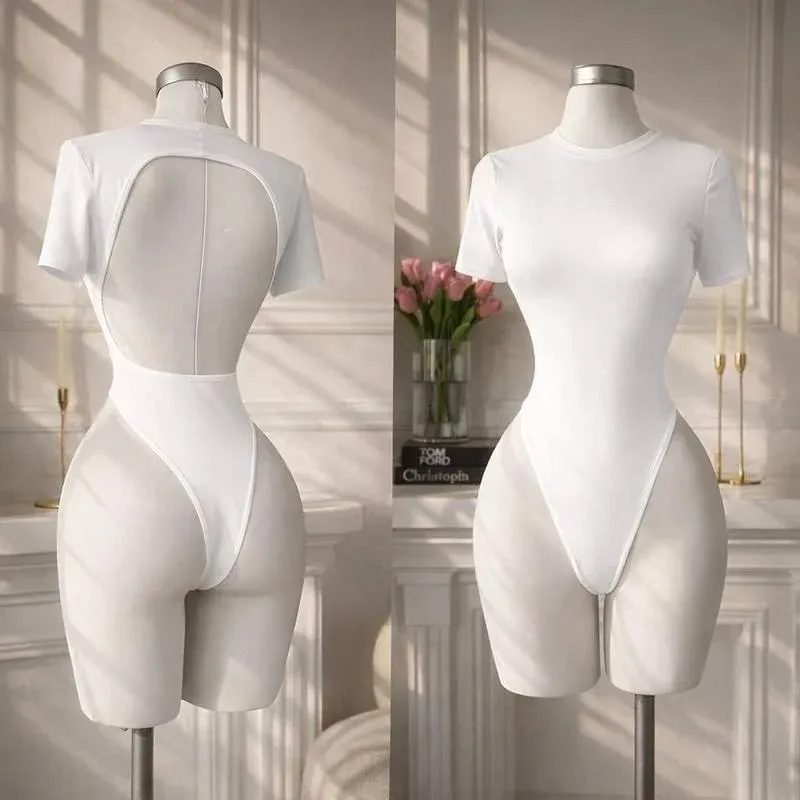 Kvinnors högkvalitativ rygglös bodysuit Basic enfärgad Underkläder med bekväm passform — image 11