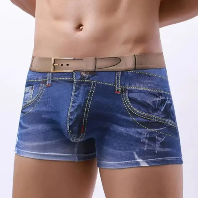 Seluar Boxer 1PC Lelaki Seluar Boxer Kapas Seluar Boxer Bercetak Denim 3D Bercetak Bergaya dan Seksi — image 7