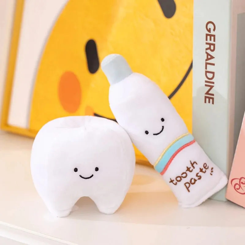 Cute Oral Plush Humanoid Toy White Tooth Toothpaste Toothbrush Smiling Plushie Home Decor Prop Gift — image 2