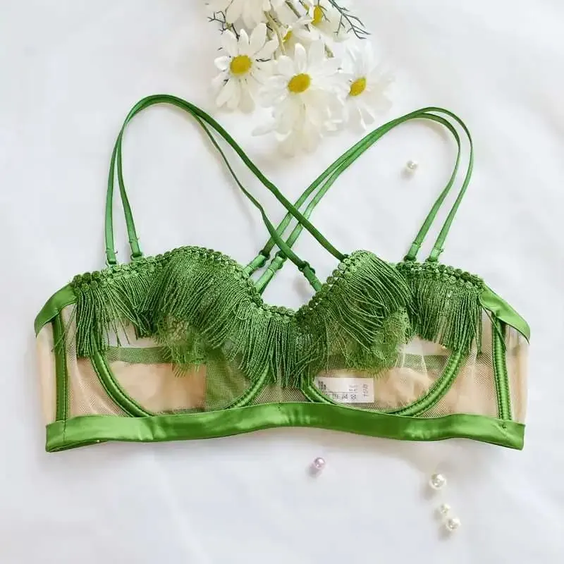 Light Luxury Sexy French Backless Bra Set - Sheer Mesh Minimizer Bralette Ultra-Thin Lace Lingerie Limited Stock Sale