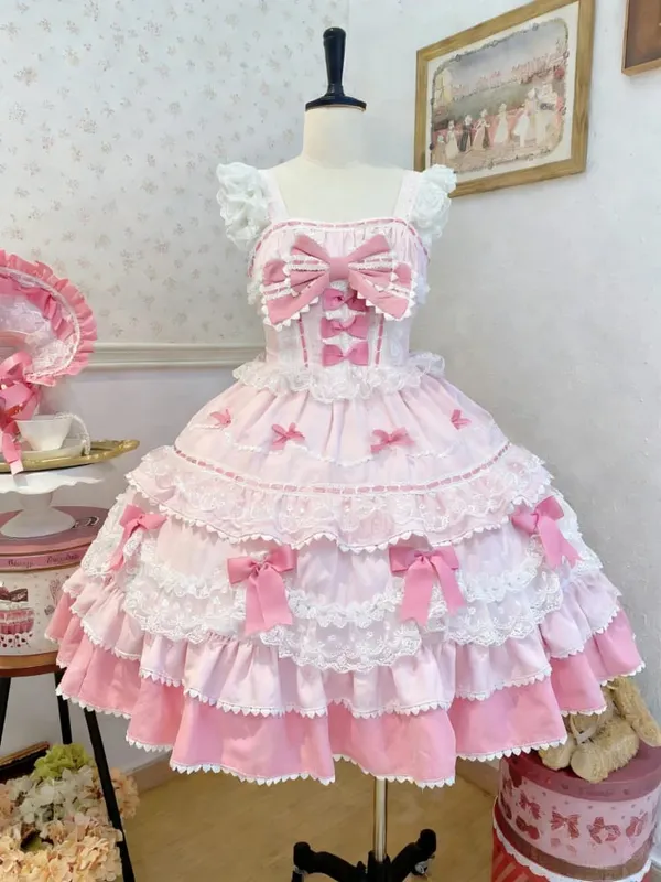 Robe à bretelles Lolita Jks Y2K pour femmes, couleur unie, à volants, nœud en dentelle, Patchwork, princesse Kawaii, robe de bal, longueur aux genoux, fête élégante — image 8