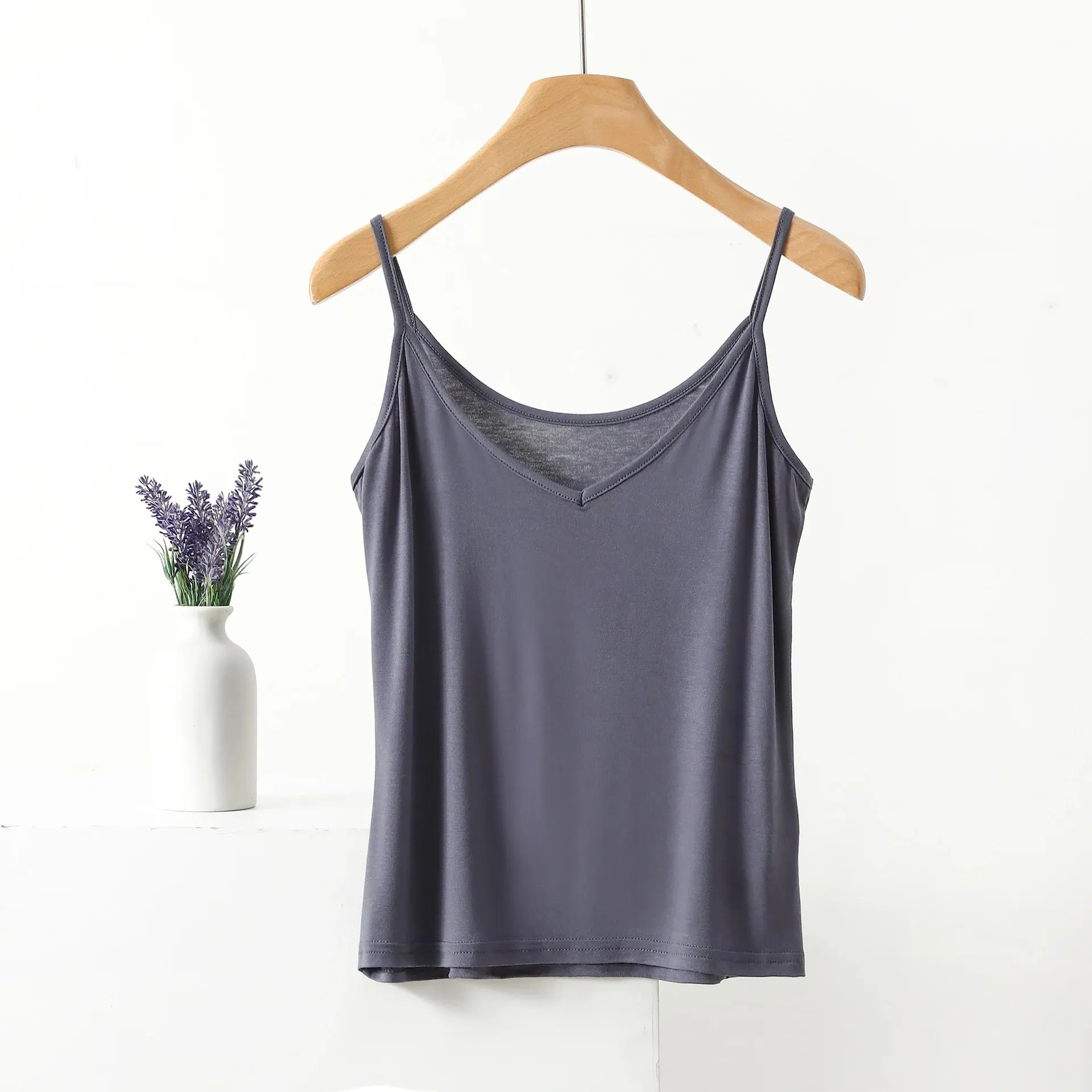 Spaghettiträger-Top für Damen, Neckholder, V-Ausschnitt, Basic-Cami, ärmellose Tanktops, Damen-Sommer-Unterhemd, einfarbig — image 18