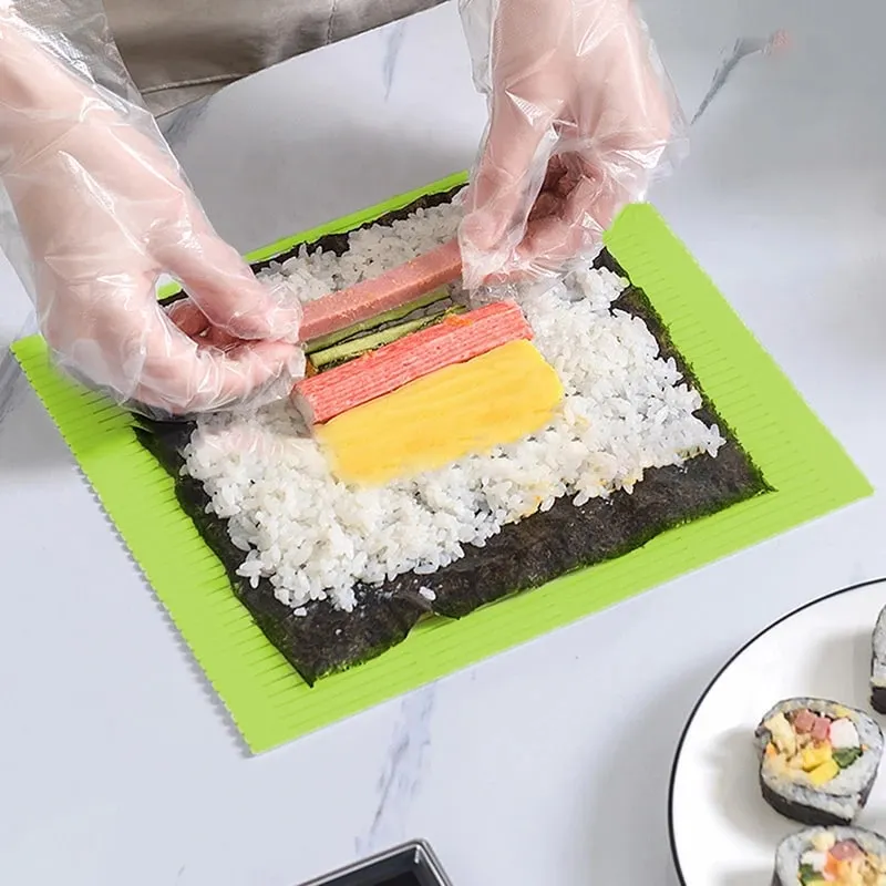 Tappetini per rulli per sushi in silicone fai-da-te Tappetino per stampi per rotoli di sushi riutilizzabili lavabili Tappetino per rotoli di torta per rotolare il riso per alimenti fai-da-te — image 2