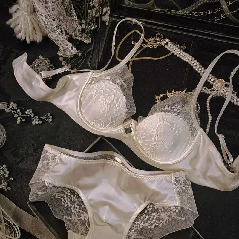 Dessous-Set aus Spitze und Satin im französischen Stil, mit verstellbaren Trägern, BH und dünner Polsterung aus weichem Draht, bequem, Unterwäsche für muslimische Mädchen — image 3