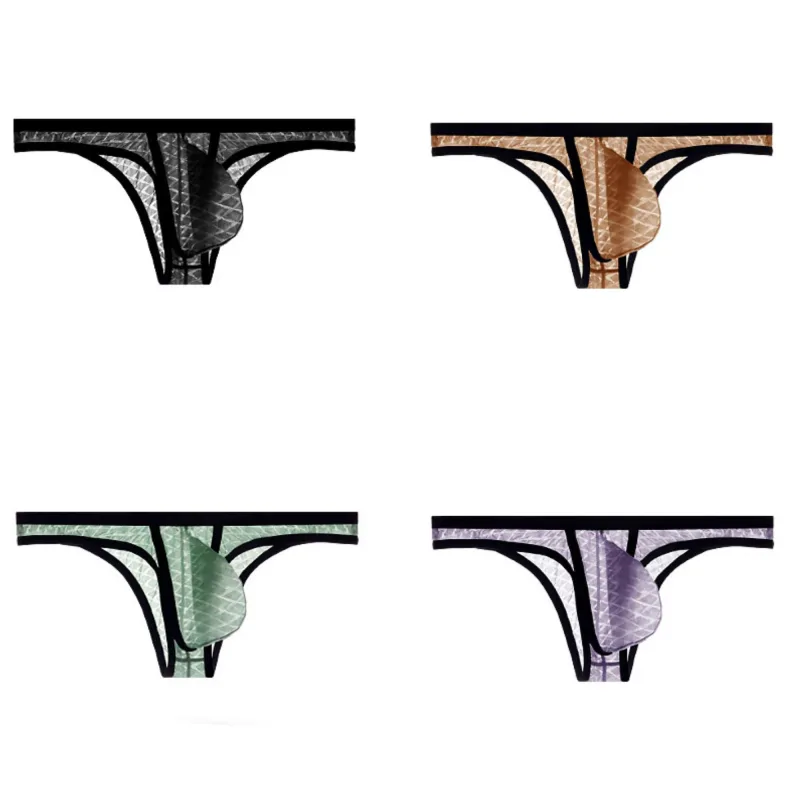 Men's Underwear Sexy Low Waisted Comfortable Triangle Pants Ice Silk Mesh Transparent Briefs — image 5