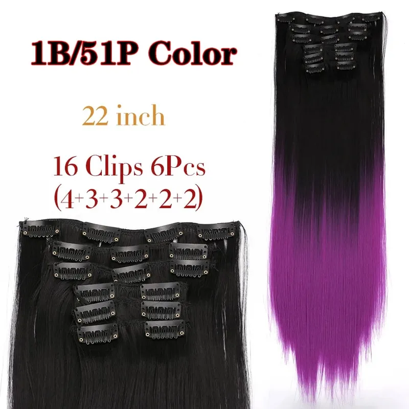 คลิปสีดำในส่วนขยายตรง 22 "ยาวสังเคราะห์หนาคลิปบนผมสำหรับผู้หญิง 6 ชิ้น/เซ็ต CURLY Full HEAD งานแต่งงานทุกวัน — image 23