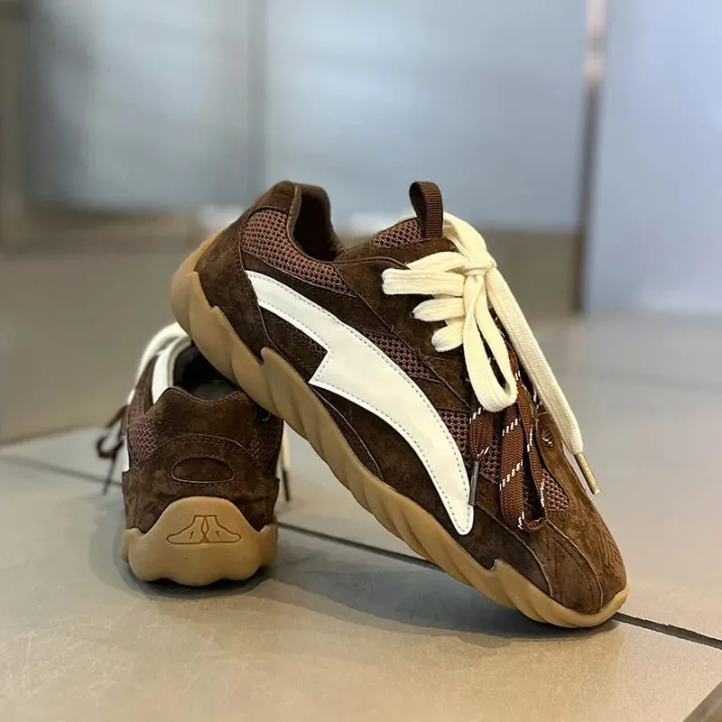 Vintage สีดำหนา Soled Patchwork รองเท้าผ้าใบบุรุษฤดูใบไม้ผลิ Breathable Jogging รองเท้า Low-top Lace-up Sporty รองเท้าฤดูร้อน — image 6