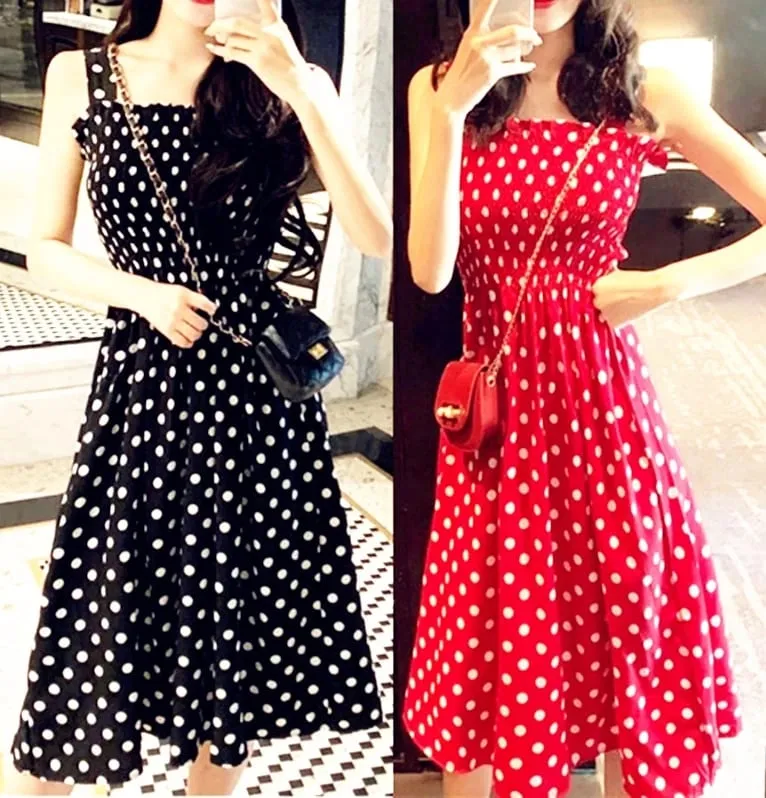 Summer Befree Beach Long Vintage Dots Casual Ruffles Elegant Maxi Strap Camis Silky 5XL Dress Vestidos Sexy Women — image 2
