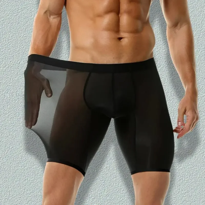 Men Boxer Underwear Elastic Mid-Waist Design Breathable Ultra Thin Seamless Shorts Panties Patchwork Color U-Convex Panties — image 3