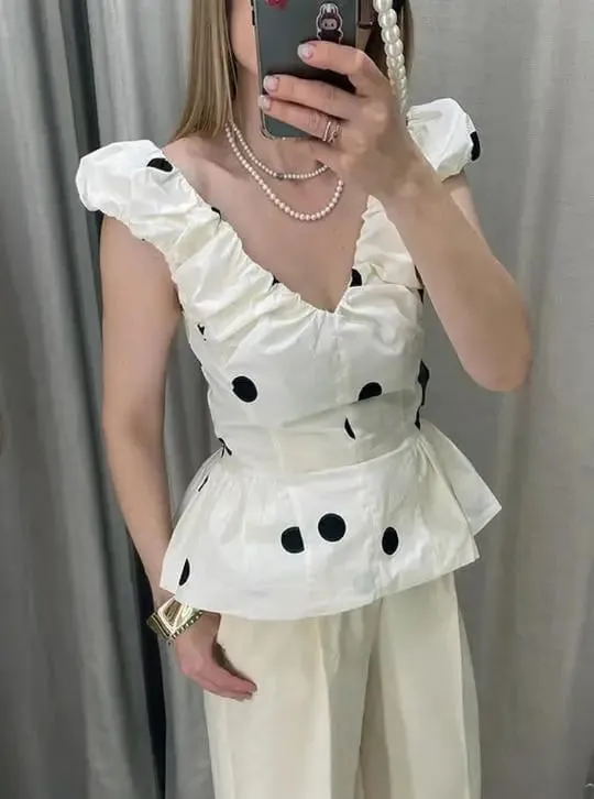 Retro Polka Dot Mini A-Linie Kleid Elegante Stehkragen Puff Kurzarm Taille-betonte Kleider 2026 Neue Dame Party kleider — image 8