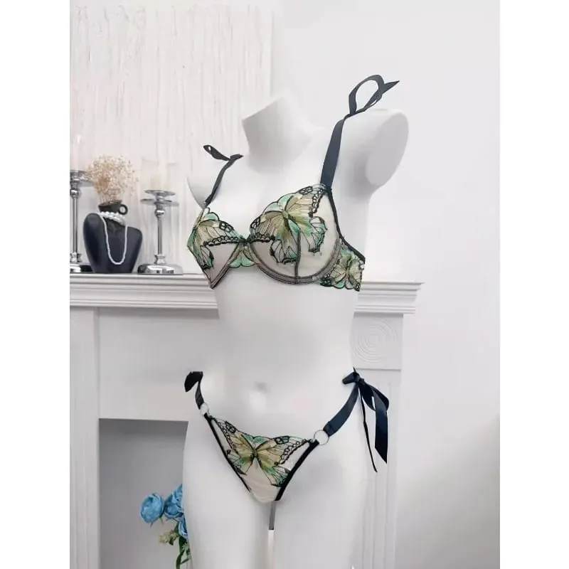 Reggente Pizzo Francese Farfalla Rete Trasparente Spalline Elastiche Senza Spugna 세트 Intimo S-XL Nuovo Morbido — image 6