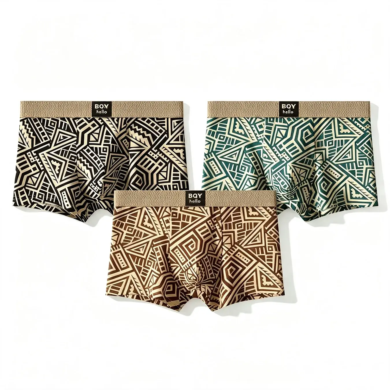 Roupa interior confortável respirável masculina estilo americano personalizado boxer shorts impresso na moda étnica retro quadrado underpant — image 6