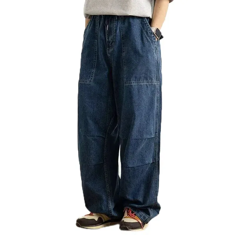 Spring And Autumn Japanese Style Oversized Straight Leg Jeans Loose Drawstring Workwear Pants Wide Leg Pants Men'S Pants — image 1
