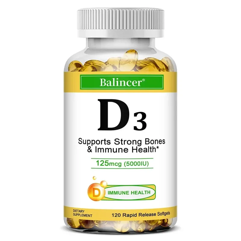 Balincer Vitamin D3 5000 IU (125 Mcg) ผลิตภัณฑ์เสริมอาหารสำหรับกระดูกฟันกล้ามเนื้อและภูมิคุ้มกันสุขภาพ 30/60/120 Softgels