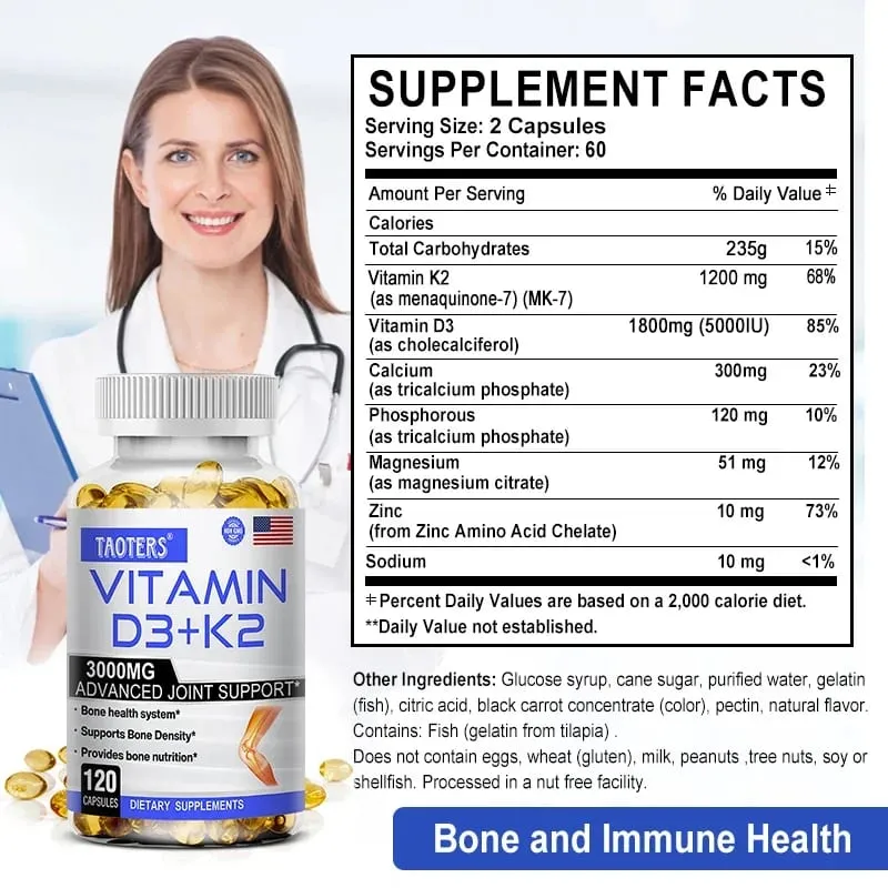 Vitamin D3 & K2 | Dukungan Kesehatan Tulang & Kardiovaskular Dukungan Sistem Kekebalan Tubuh 120 Kapsul — image 4