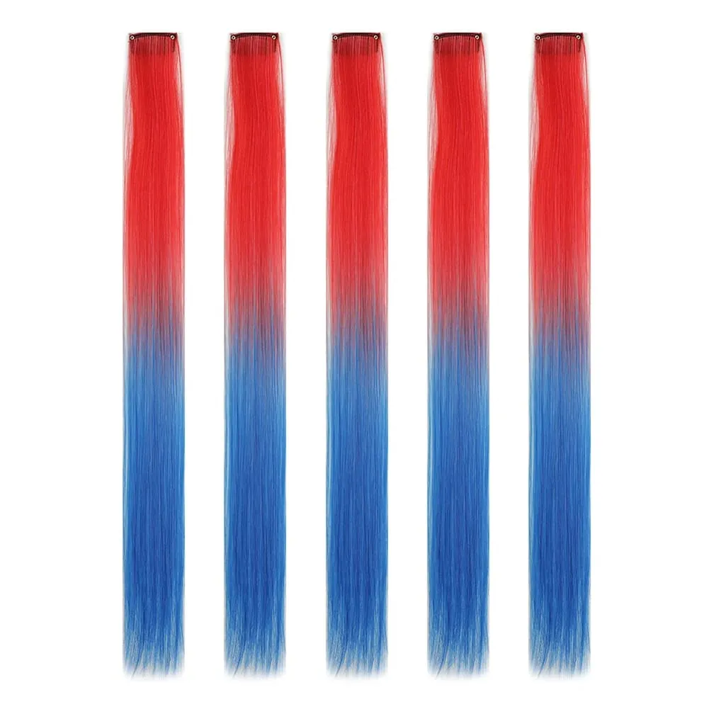 5 stks/set Clip in Hair Extensions Synthetische Haarstukjes Gekleurde Party Hoogtepunten voor Meisjes 18 inch Multi-kleuren Steil Haar