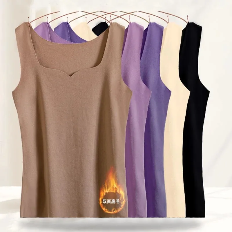 3 stücke Frauen Thermische Tops Mädchen Spurlose Einfarbig Weste Basis Schicht Warme Tank Top Herbst Winter Weibliche Sexy Dünne leibchen — image 2
