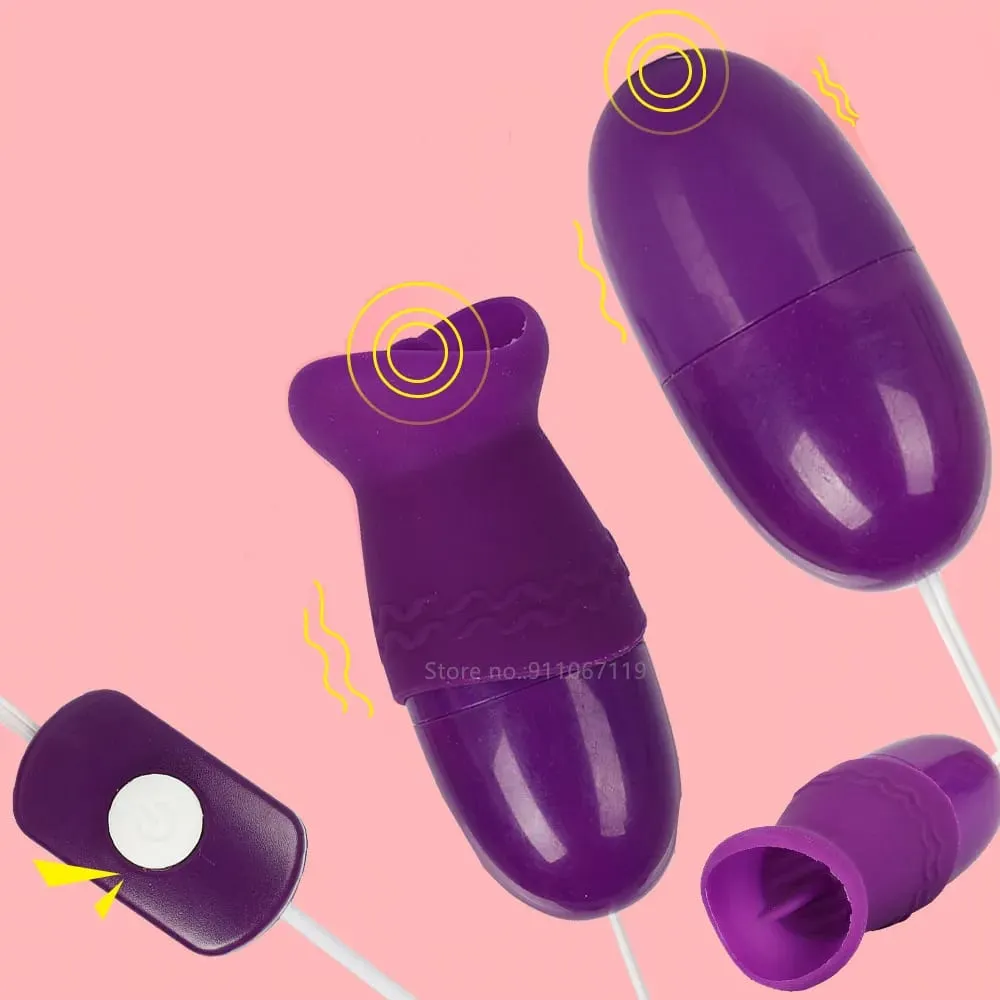Dua Bola Vibrator Lidah Jilat Bergetar Lompat Telur Perangsang Kelentit Produk Dewasa Mainan Seks Untuk Wanita Melancap Wanita — image 1
