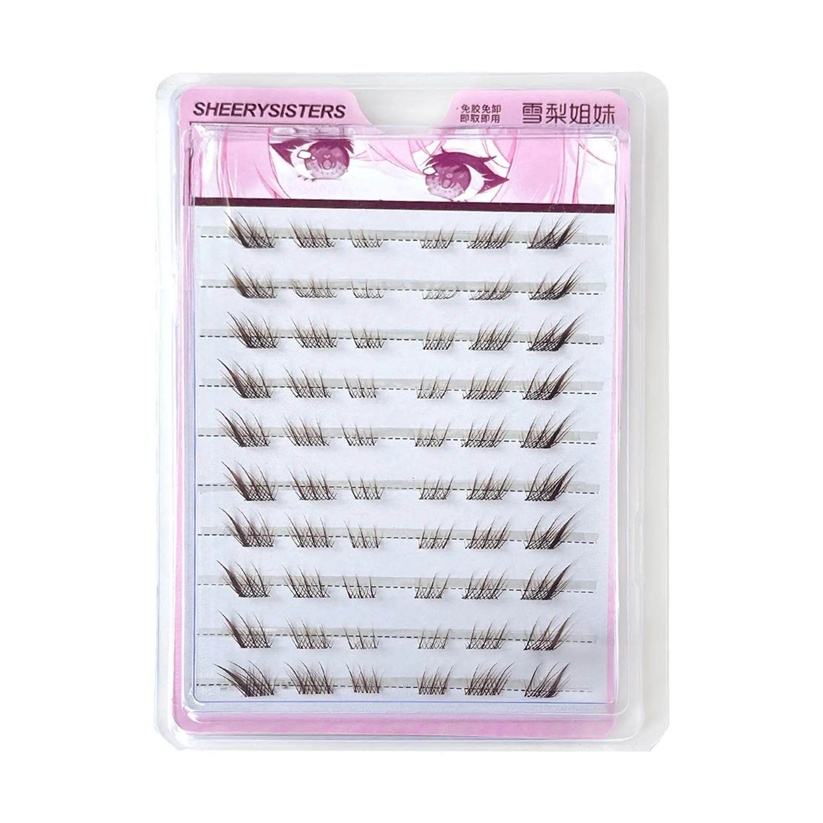 10rows Foxes Style Anime Bulu Mata Palsu Lentik Asli 8-13mm Kluster Runcing Sambungan Bulu Mata Bersegmen Untuk Solekan Mata Kecantikan