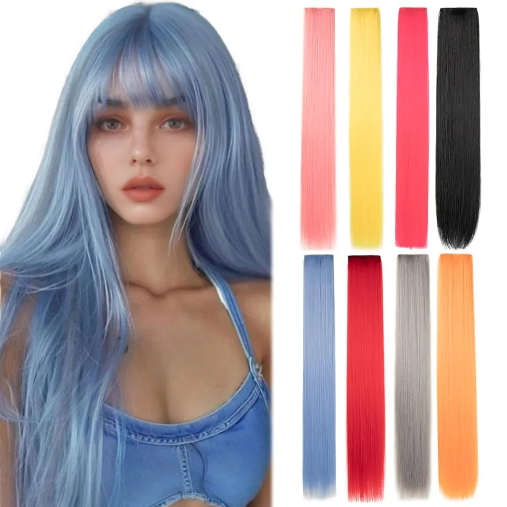 Clip in Hair Extensions Colored Party Highlights 30 inches Multi-colors Straight Hair Synthetic Hairpieces — image 2