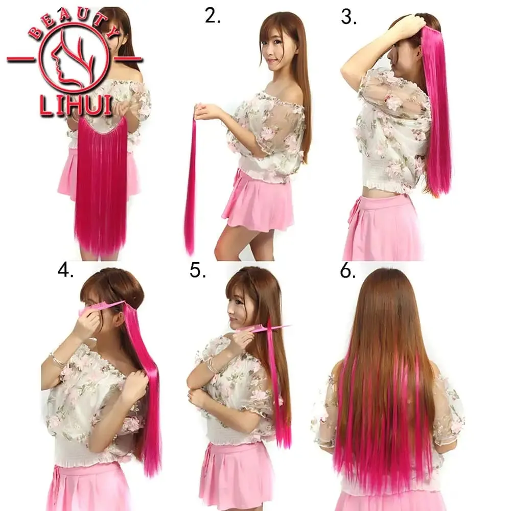 Synthetic Natural Synthetic Hair Extensions 5 Clip In Artificial Fake Ombre Blonde Brown Black Pink Straight False Hair Piece — image 7