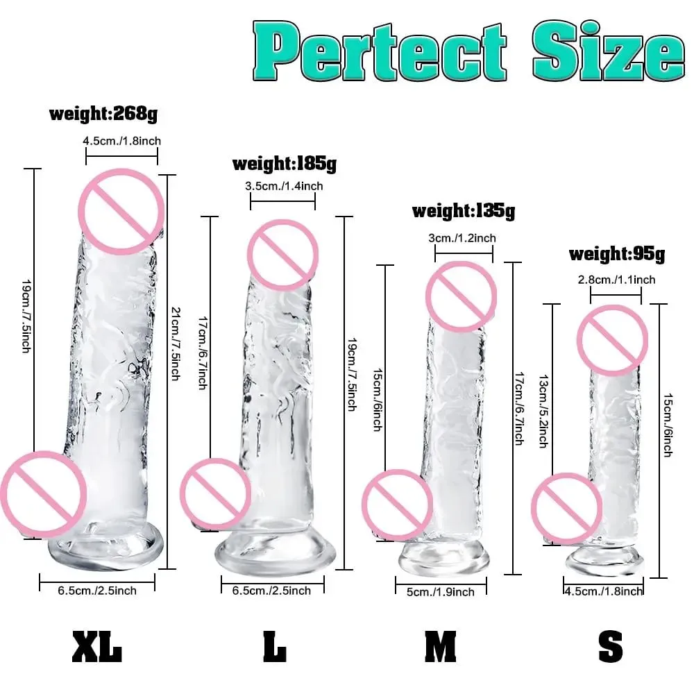 Různé velikosti Transparentní Soft Jelly Dildo Realistické Falešný Dick Penis s přísavkou Sexuální pomůcka pro masáž bodové vagíny G pro ženy — image 5