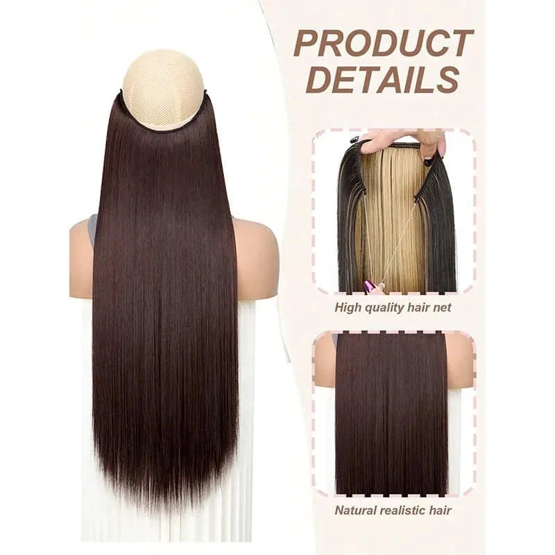 Straight Hair Extension with Invisible Synthetic Natural Straight Hairpiece for Women Long Straight Hair Piece with Fishing Line — image 4