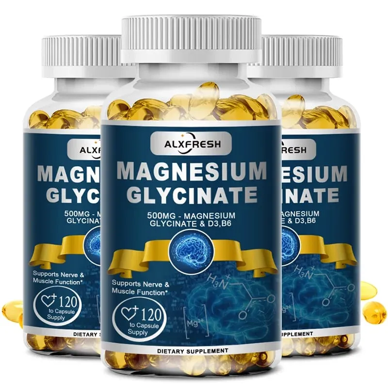 Originální doplněk Magnesium Glycinate 500 mg – vysoká absorpce pro spánkové svaly a klidnou podporu – D3 B6 Zinek