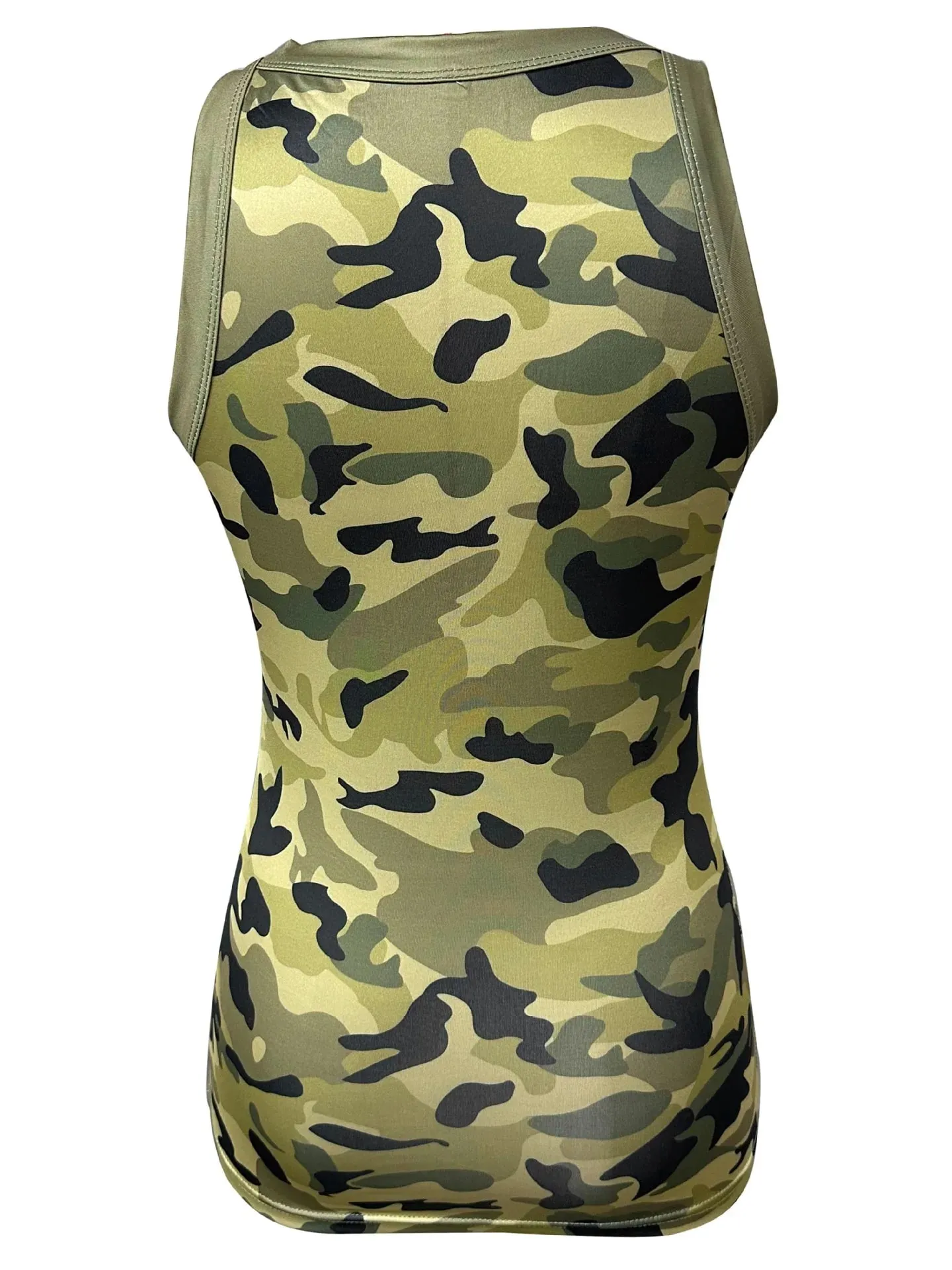 Damski Casual Camo wokół szyi prążkowany podkoszulek lato podstawowe elastyczna koszulka na ramiączkach seksowna bez rękawów kamizelka z wycięciem pod szyją odzież damska — image 8