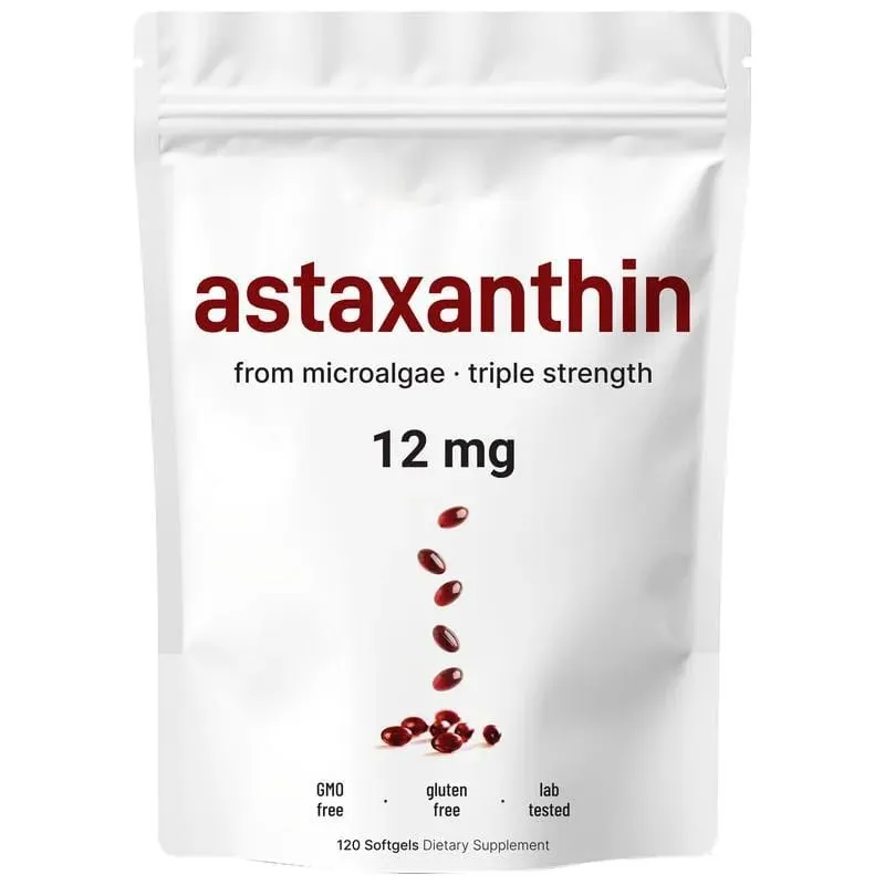 Ασταξανθίνη 12 mg ζελατίνης Softgels From Microalgae Αντιοξειδωτική Υποστήριξη Χωρίς ΓΤΟ χωρίς γλουτένη Εύκολο στην κατάποση 120 softgels