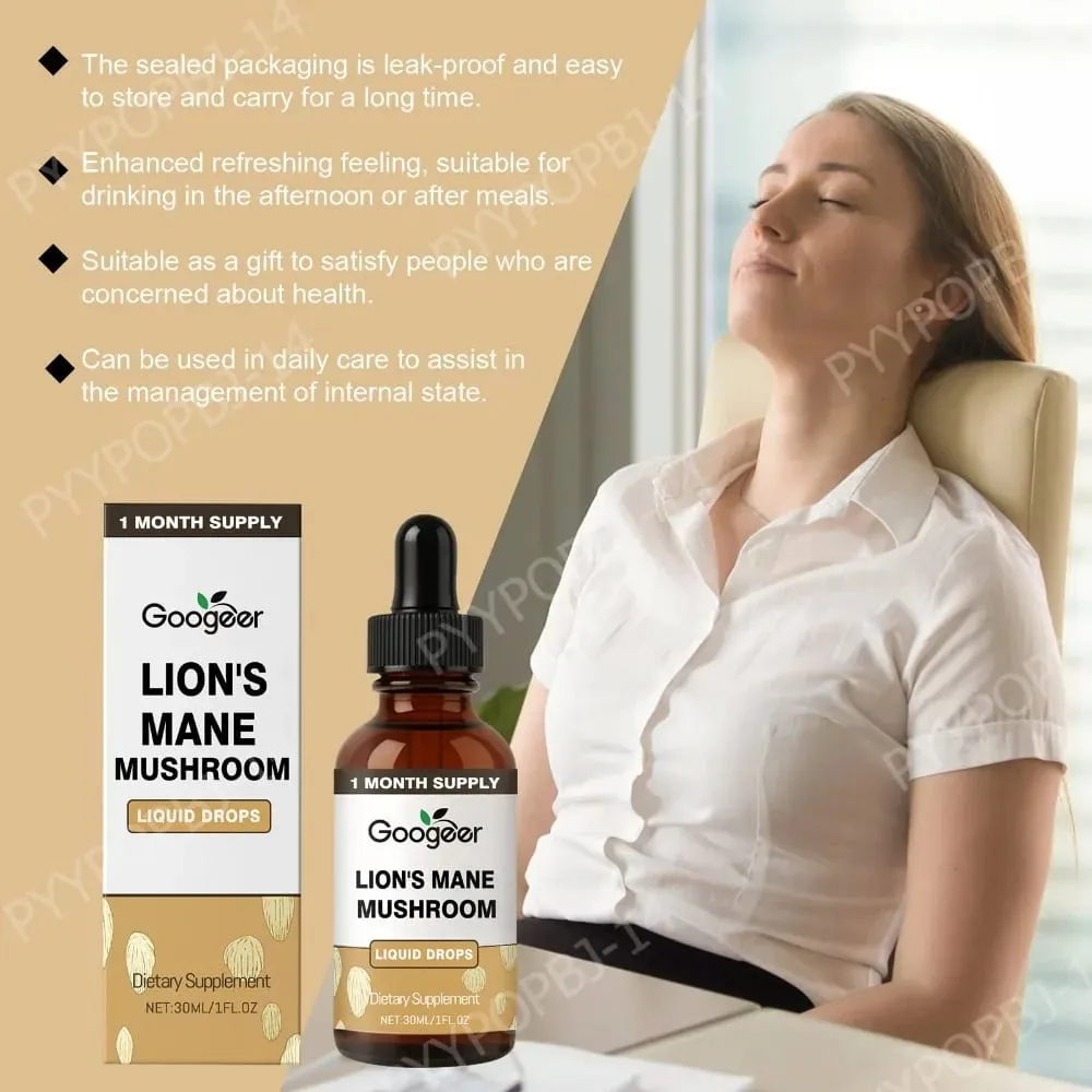 Googeer Lion's Mane Mushroom Liquid หยดหน่วยความจำและการสนับสนุนโฟกัสเพื่อความชัดเจนทางปัญญา ความคล่องตัวทางจิต ปราศจากแอลกอฮอล์ 30 ML — image 4