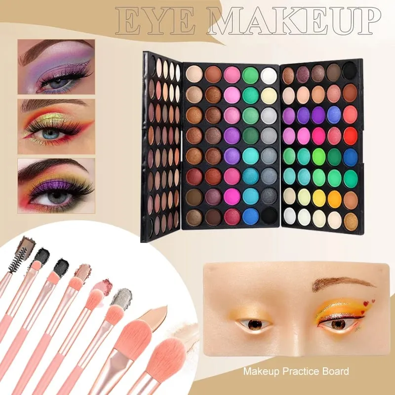 Ensembles de maquillage, Palette de fards à paupières 120 couleurs, avec 8 pinceaux et 2 planches pour le visage, pour débutants, 4 pièces — image 2