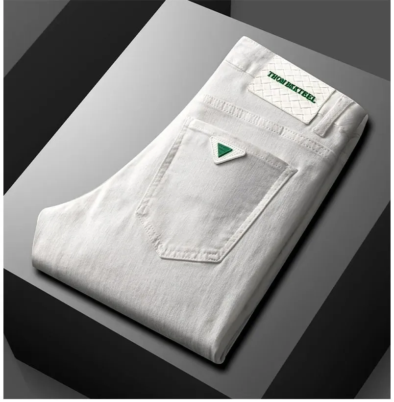Jeans bianchi di fascia alta da uomo 2024 Primavera ed estate Nuovi pantaloni elasticizzati slim fit con ricamo Tendenza versatile e leggera di qualità di lusso — image 8