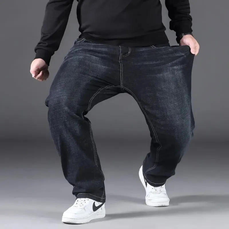 29-50 ขนาดผู้ชายยืดกางเกงยีนส์ขาตรงกางเกงยีนส์ขยายขนาดสีฟ้าสีดำStreetwear Relaxed Fitสำหรับทำงานสบายๆใหม่ — image 2