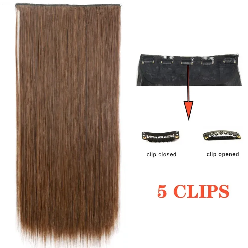 Synthetic Long Wave 5 Clips Hair Extensions Clips in High Temperature Fiber Black Brown Hairpiece — image 21